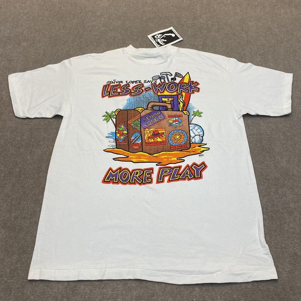VTG Senor Lopez Shirt Mens Extra large White Single Stich Travel Deadstock
